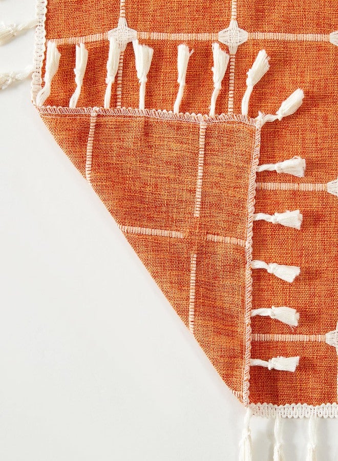RoomTalks Fall Color Boho Farmhouse Kitchen Curtains 36 Inch Length French Striped Modern Vintage Chic Textured Orange Autumn Short Cafe Curtains for Small Window Kitchen Bathroom - Image 4